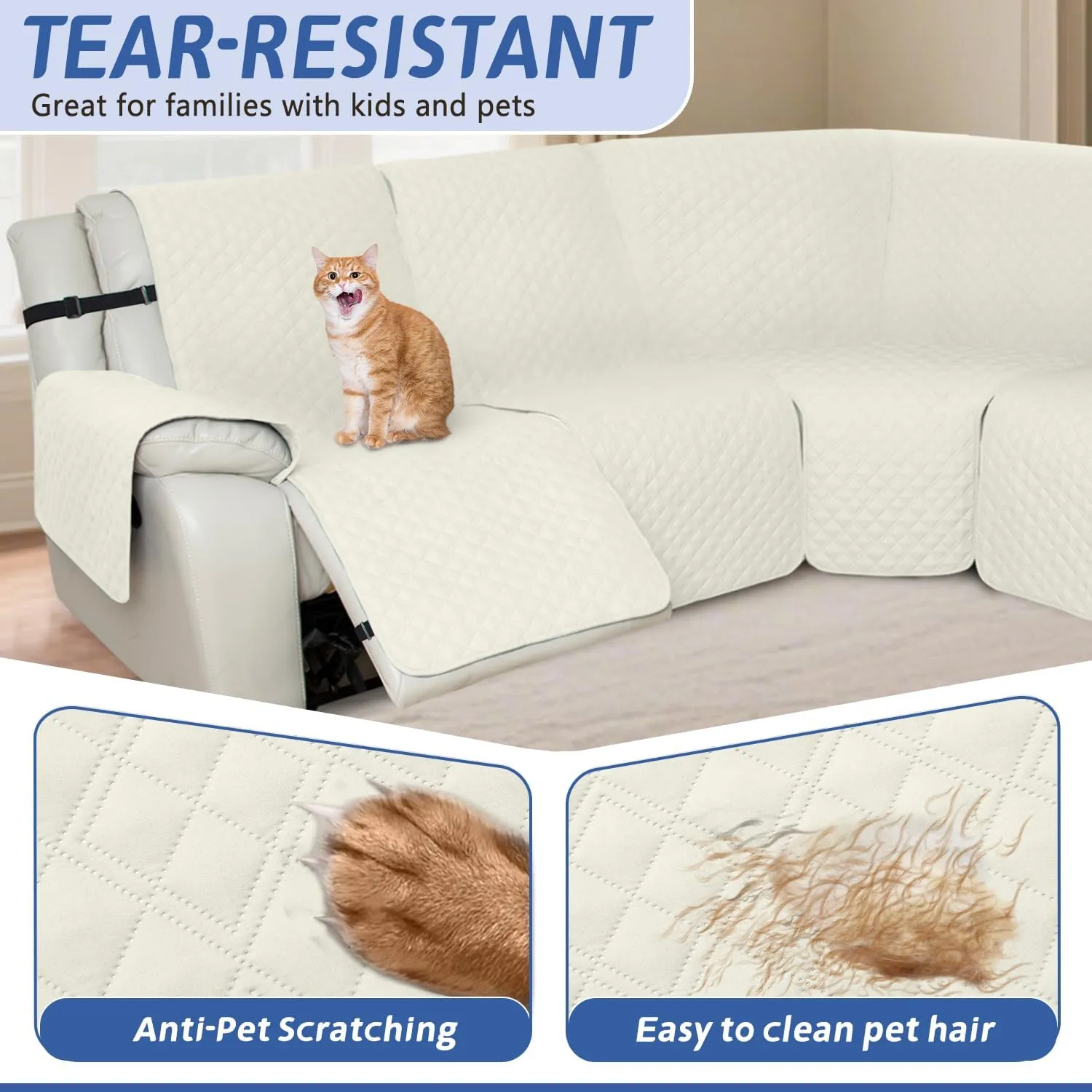 Arfntevss Sectional Recliner Couch Covers for Reclining Sectional Corner Sofa Cover for Dog Washable L Shaped Recliner Slipcover Sets 7-Piece U Shape Non Slip Furniture Protector (Large, Cream White)