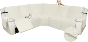 Arfntevss Sectional Recliner Couch Covers for Reclining Sectional Corner Sofa Cover for Dog Washable L Shaped Recliner Slipcover Sets 7-Piece U Shape Non Slip Furniture Protector (Large, Cream White)