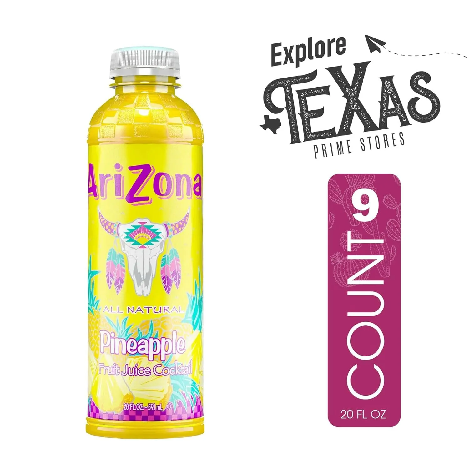 AriZona - Unique Outlet Bundle: 9-Pack of Pineapple All Natural Fruit Juice Cocktail 20 fl oz Plastic Bottle   1 Utility Prop