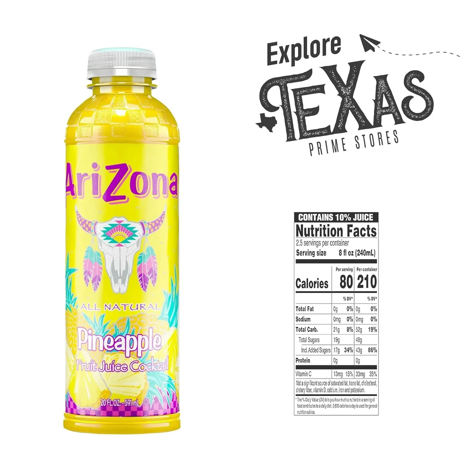 AriZona - Unique Outlet Bundle: 9-Pack of Pineapple All Natural Fruit Juice Cocktail 20 fl oz Plastic Bottle   1 Utility Prop