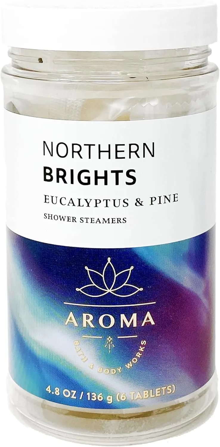Aroma Collection by Bath BOD Works, Northern Brights: Eucalyptus & Pine Shower Steamers, 1 Jar, 4.8 oz/136 g, 6 Tablets