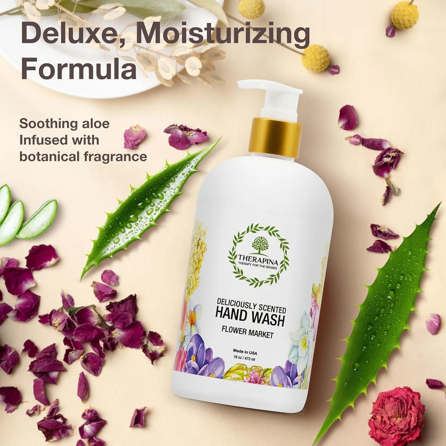 Aromatherapy Luxury Liquid Hand Soap – Vegan, Moisturizing Hand Wash with Aloe Vera, Botanical Oils, Flower Market Scent – Fancy Liquid Hand Soap for Bathrooms, Kitchen, More, 16 Oz.