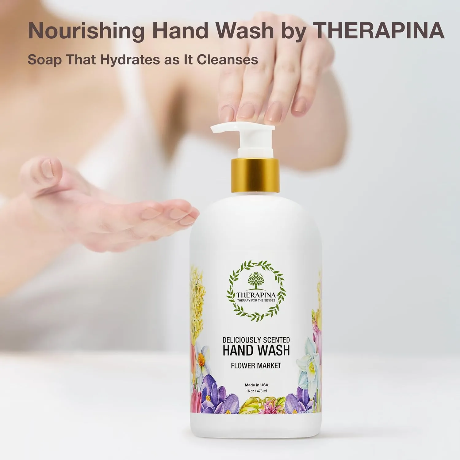 Aromatherapy Luxury Liquid Hand Soap – Vegan, Moisturizing Hand Wash with Aloe Vera, Botanical Oils, Flower Market Scent – Fancy Liquid Hand Soap for Bathrooms, Kitchen, More, 16 Oz.