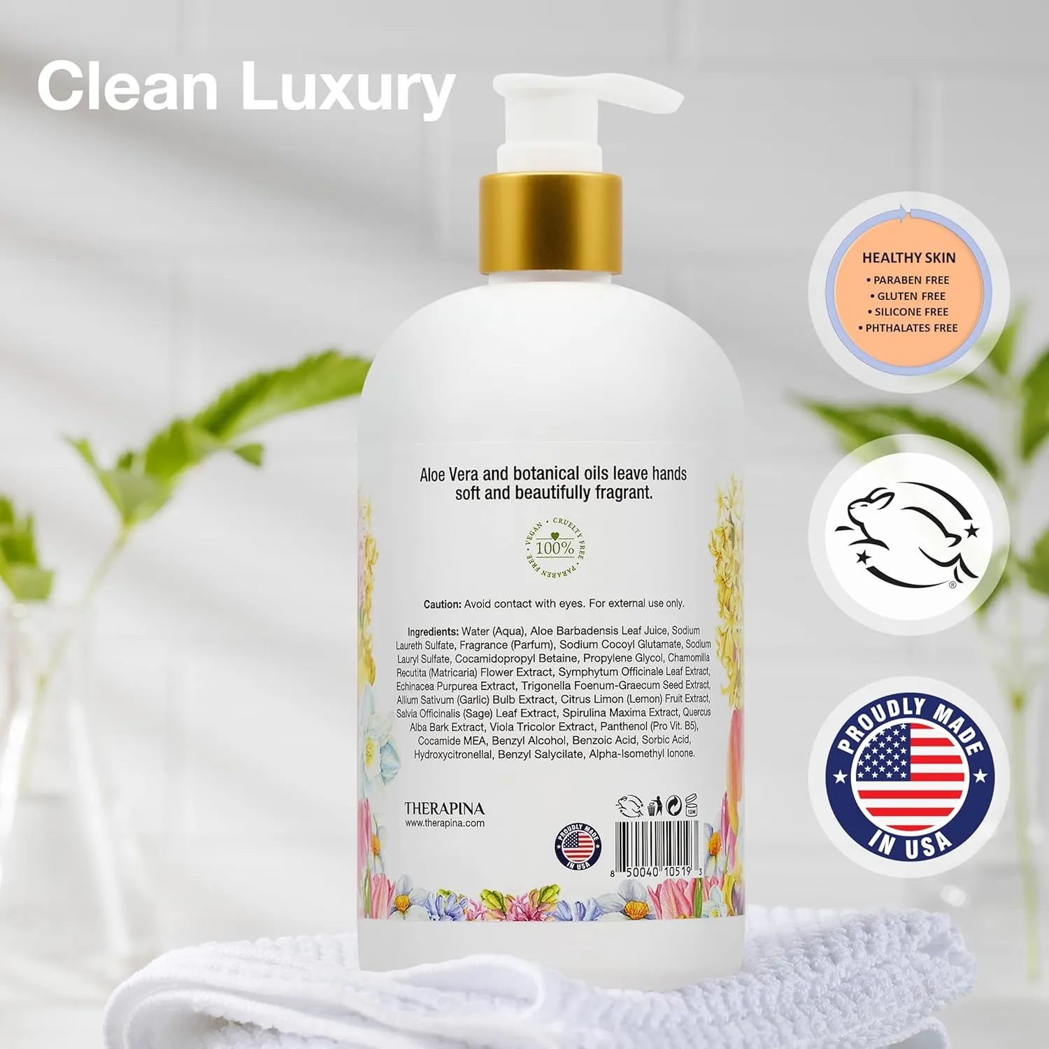 Aromatherapy Luxury Liquid Hand Soap – Vegan, Moisturizing Hand Wash with Aloe Vera, Botanical Oils, Flower Market Scent – Fancy Liquid Hand Soap for Bathrooms, Kitchen, More, 16 Oz.