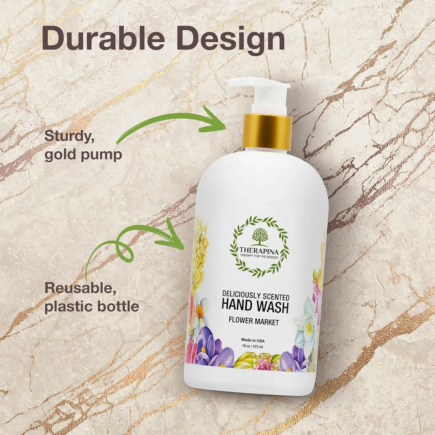 Aromatherapy Luxury Liquid Hand Soap – Vegan, Moisturizing Hand Wash with Aloe Vera, Botanical Oils, Flower Market Scent – Fancy Liquid Hand Soap for Bathrooms, Kitchen, More, 16 Oz.