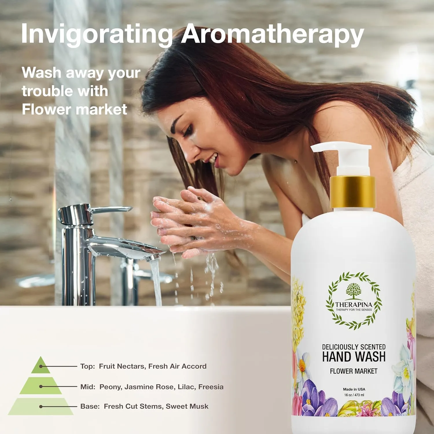 Aromatherapy Luxury Liquid Hand Soap – Vegan, Moisturizing Hand Wash with Aloe Vera, Botanical Oils, Flower Market Scent – Fancy Liquid Hand Soap for Bathrooms, Kitchen, More, 16 Oz.