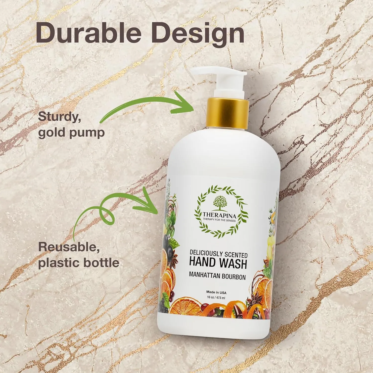 Aromatherapy Luxury Liquid Hand Soap – Vegan, Moisturizing Hand Wash with Aloe Vera, Botanical Oils, Manhattan Bourbon Scent – Fancy Liquid Hand Soap for Bathrooms, Kitchen, More, 16 Oz.