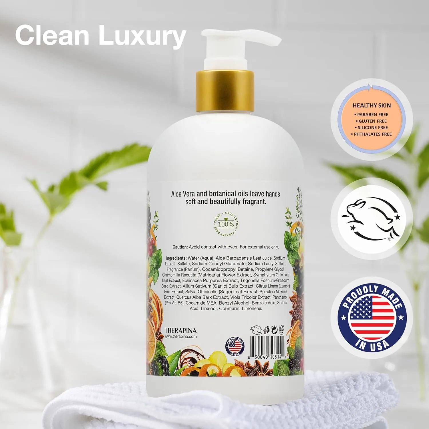 Aromatherapy Luxury Liquid Hand Soap – Vegan, Moisturizing Hand Wash with Aloe Vera, Botanical Oils, Manhattan Bourbon Scent – Fancy Liquid Hand Soap for Bathrooms, Kitchen, More, 16 Oz.