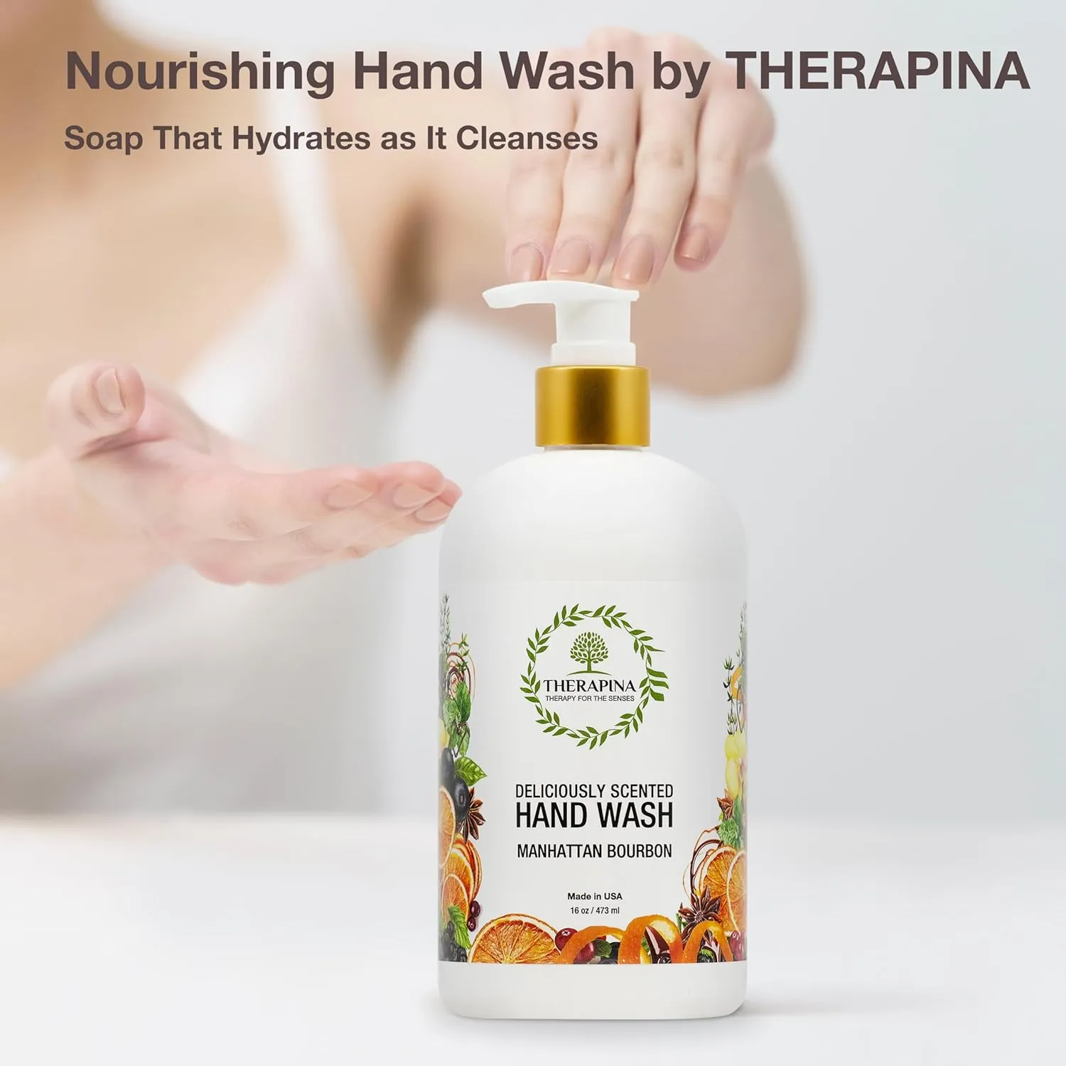 Aromatherapy Luxury Liquid Hand Soap – Vegan, Moisturizing Hand Wash with Aloe Vera, Botanical Oils, Manhattan Bourbon Scent – Fancy Liquid Hand Soap for Bathrooms, Kitchen, More, 16 Oz.