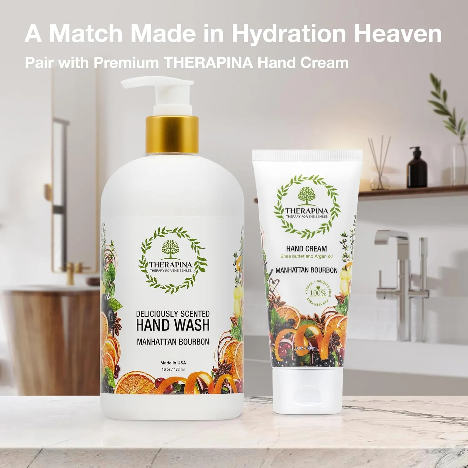 Aromatherapy Luxury Liquid Hand Soap – Vegan, Moisturizing Hand Wash with Aloe Vera, Botanical Oils, Manhattan Bourbon Scent – Fancy Liquid Hand Soap for Bathrooms, Kitchen, More, 16 Oz.