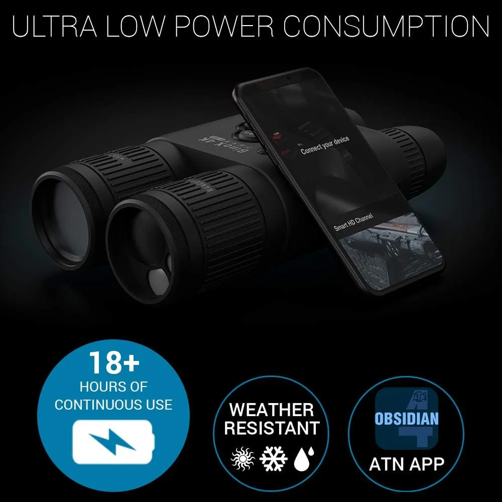 ATN Binox 4K 4-16X Smart Ultra HD Day/Night Hunting Binoculars w/Built-in Laser Rangefinder, Video Record, Wi-Fi, E-Compass, 16hrs  Battery Power