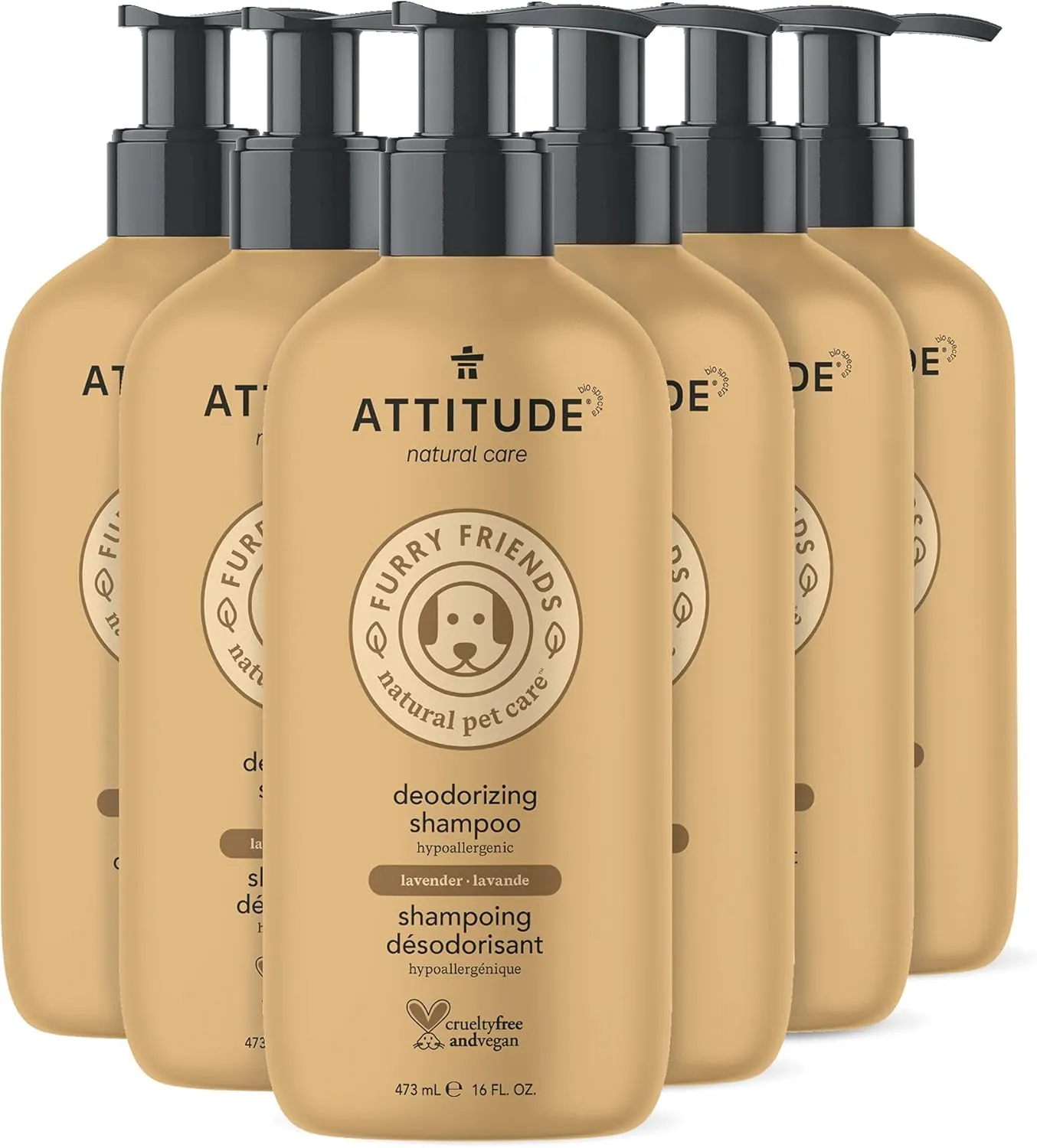ATTITUDE Natural Deodorizing Shampoo for Cat & Dog, Vegan and Cruelty-Free, Grooming Products, Lavender, 16 Fl Oz (Pack of 6)