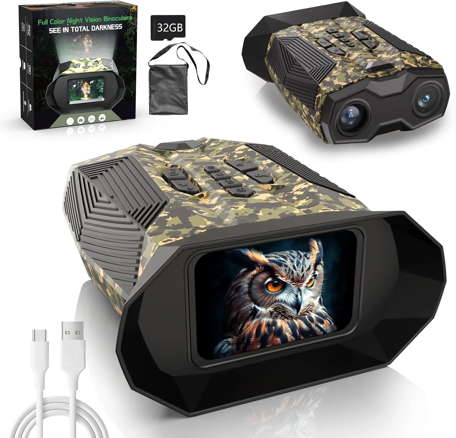 Autofocus Night Vision Goggles - 4k Night Vision Binoculars for Adults,1968ft Viewing Range,20X Zoom for Hunting & Security,3'' Screen Rechargeable Infrared Binoculars