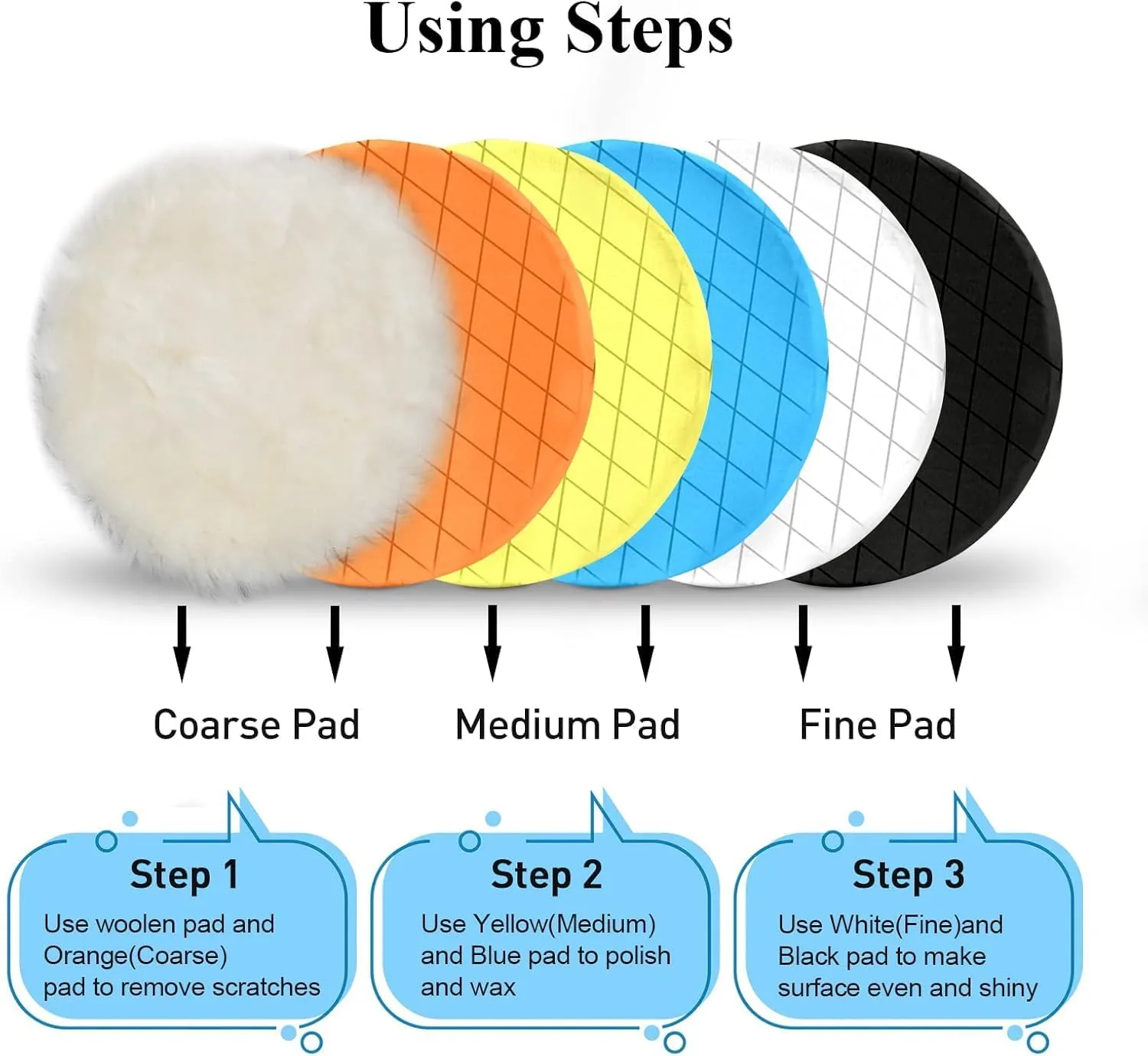 Autolock 6" Buffing Polishing Pads, 6Pcs 6.5inch 165mm Face for 6 Inch Backing Plate Compound Buffing Sponge and Woolen Pads Cutting Polishing Pad Kit for Car Buffer Polisher, Polishing and Waxing
