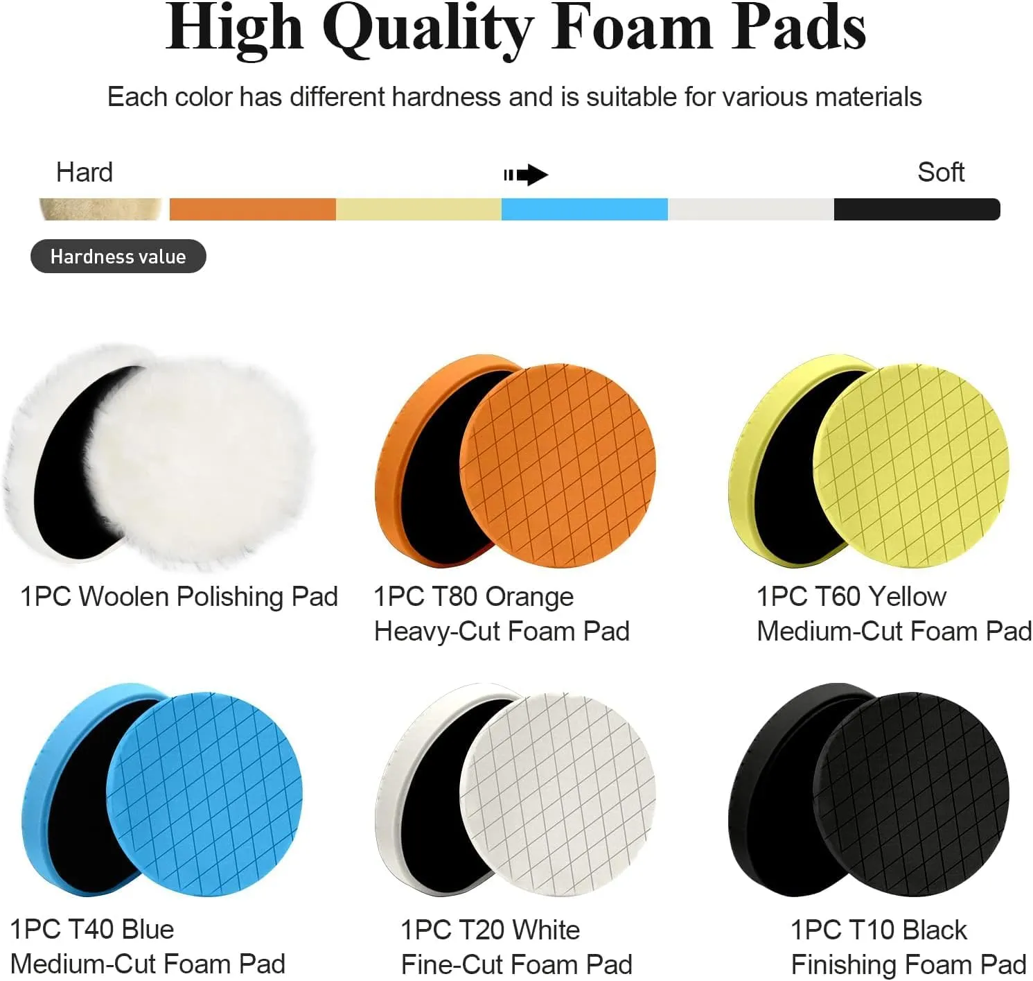 Autolock 6" Buffing Polishing Pads, 6Pcs 6.5inch 165mm Face for 6 Inch Backing Plate Compound Buffing Sponge and Woolen Pads Cutting Polishing Pad Kit for Car Buffer Polisher, Polishing and Waxing