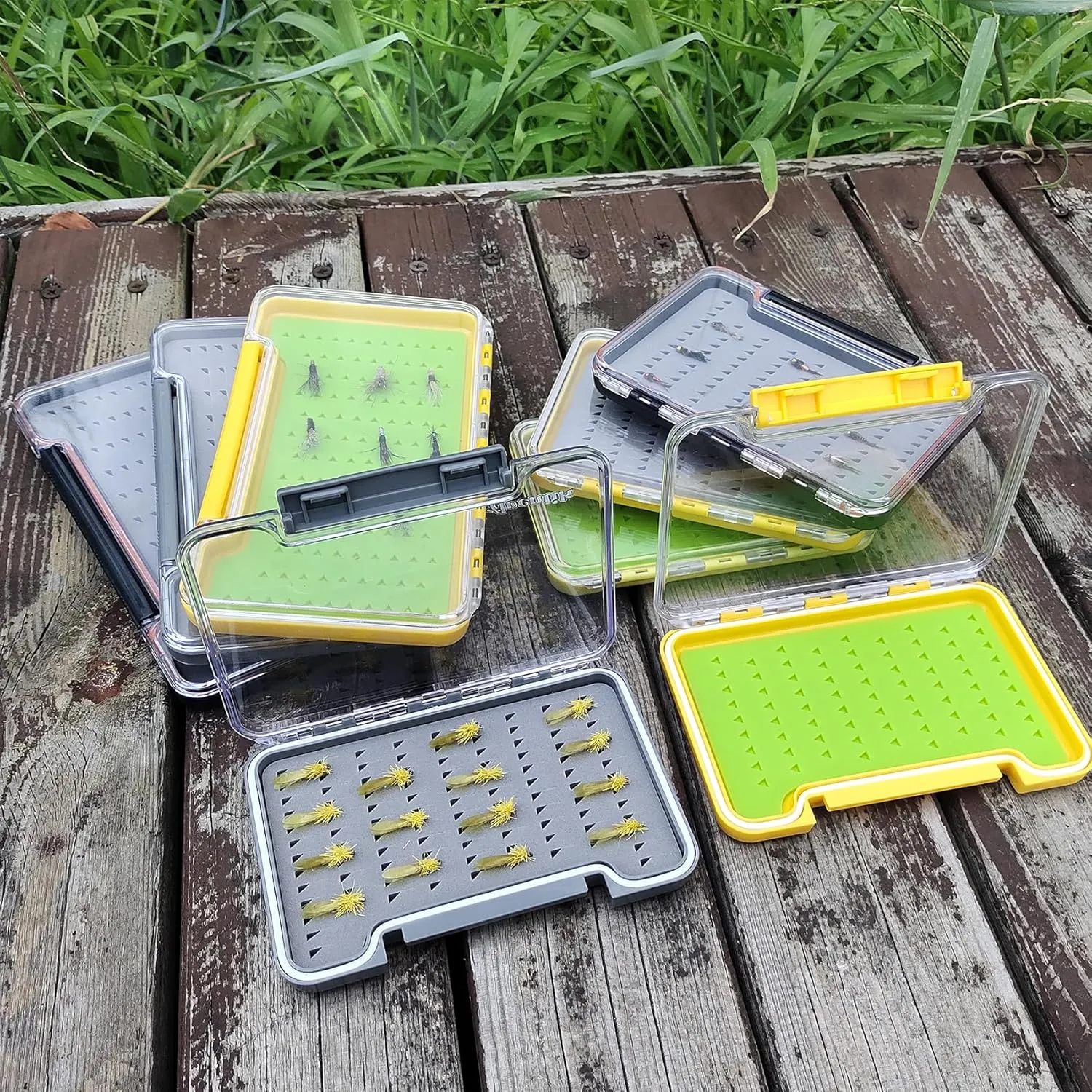 Aventik 2pack Waterproof Fly Fishing Box Supper Slim Clear Foam Fly Box(BLACK L)