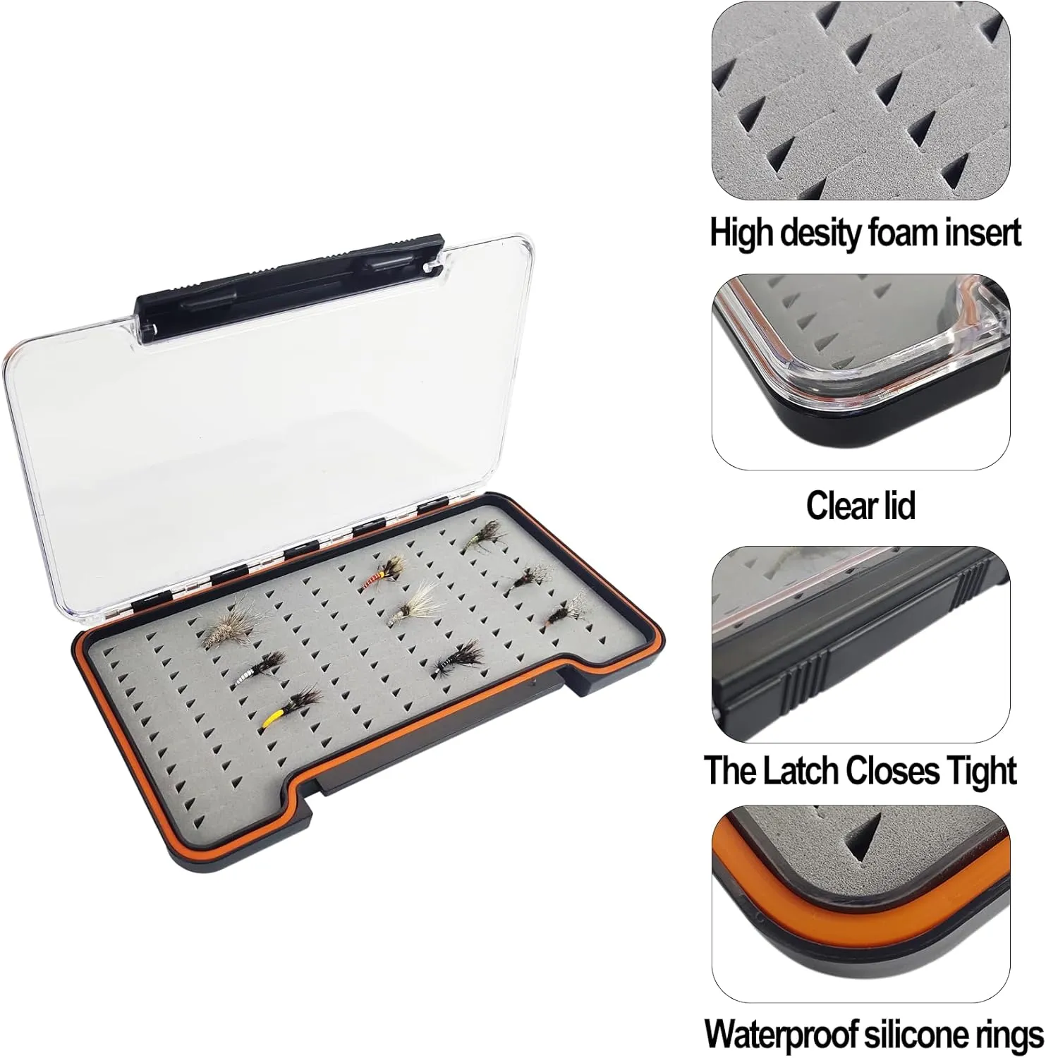 Aventik 2pack Waterproof Fly Fishing Box Supper Slim Clear Foam Fly Box(BLACK L)