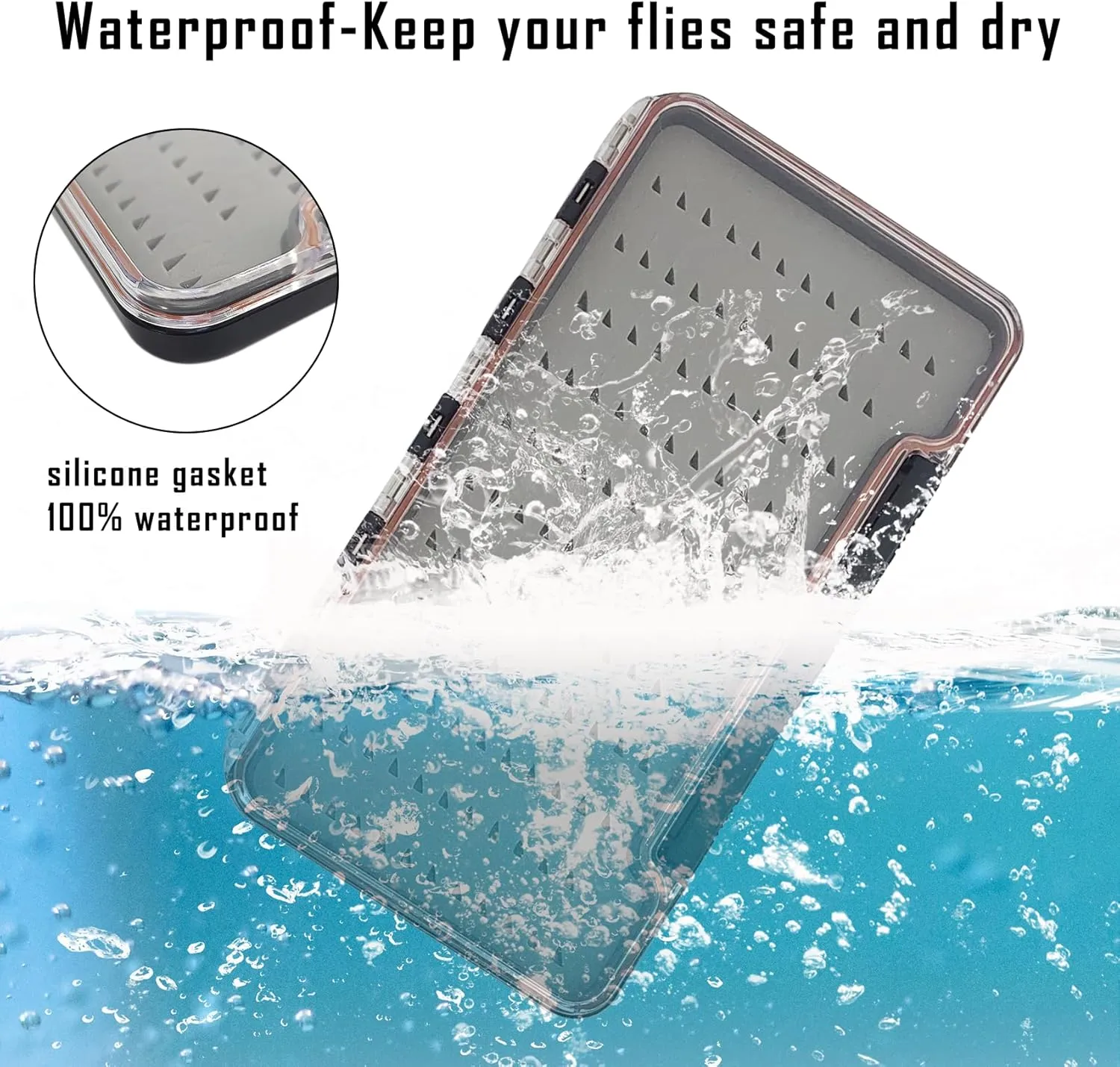 Aventik 2pack Waterproof Fly Fishing Box Supper Slim Clear Foam Fly Box(BLACK L)