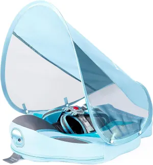 Baby Floats for Pool with Canopy Removable UPF 50  UV Sun Protection Canopy，Mambobaby Infant Pool Float Non Inflatable Soft Skin-Friendly Leather Material Infant Swim Float 3-24 Months