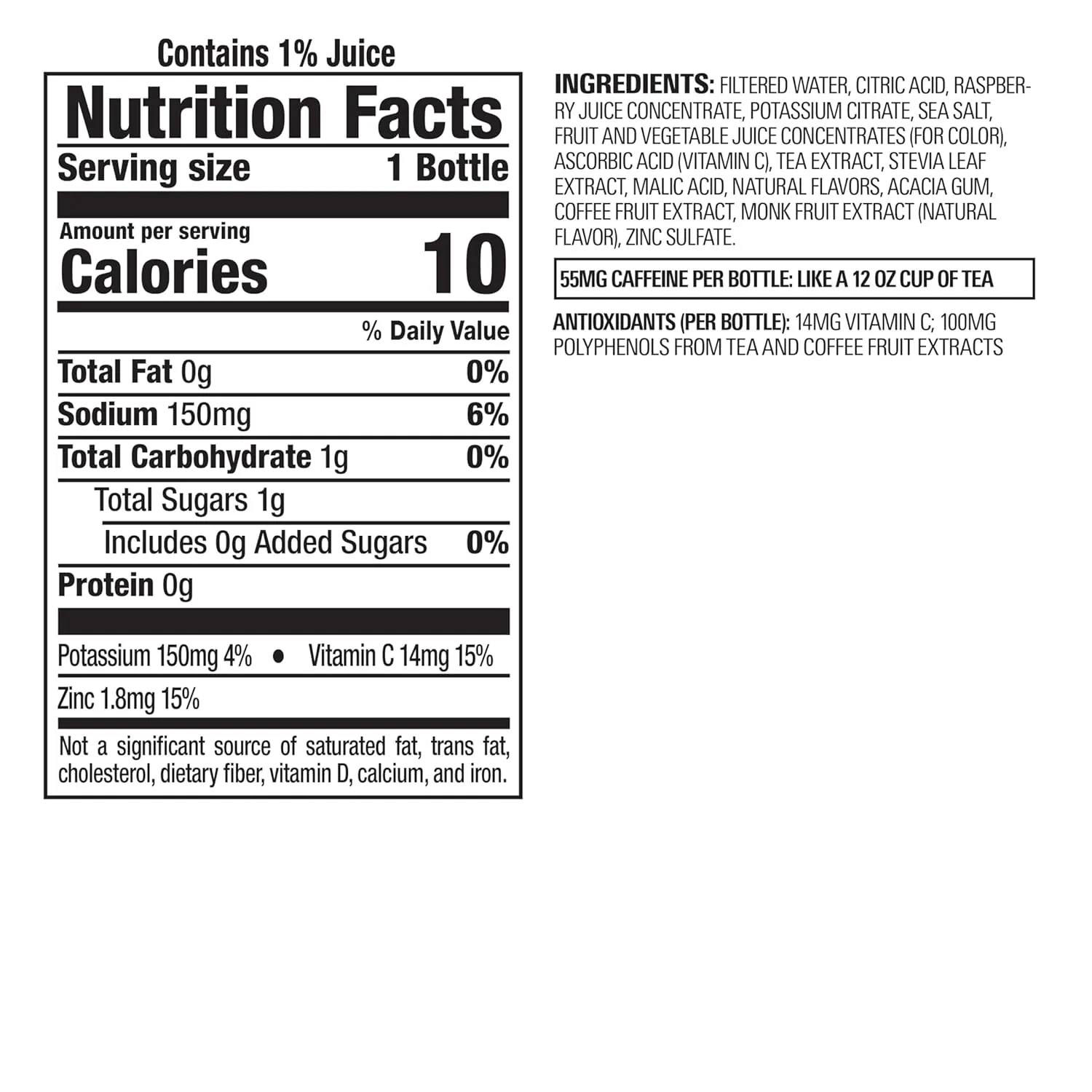 Bai Antioxidant Infused Water Beverage, Raspberry Lemon Lime, with Vitamin C and No Artificial Sweeteners, 18 Fluid Ounce Bottle, 12 Pack