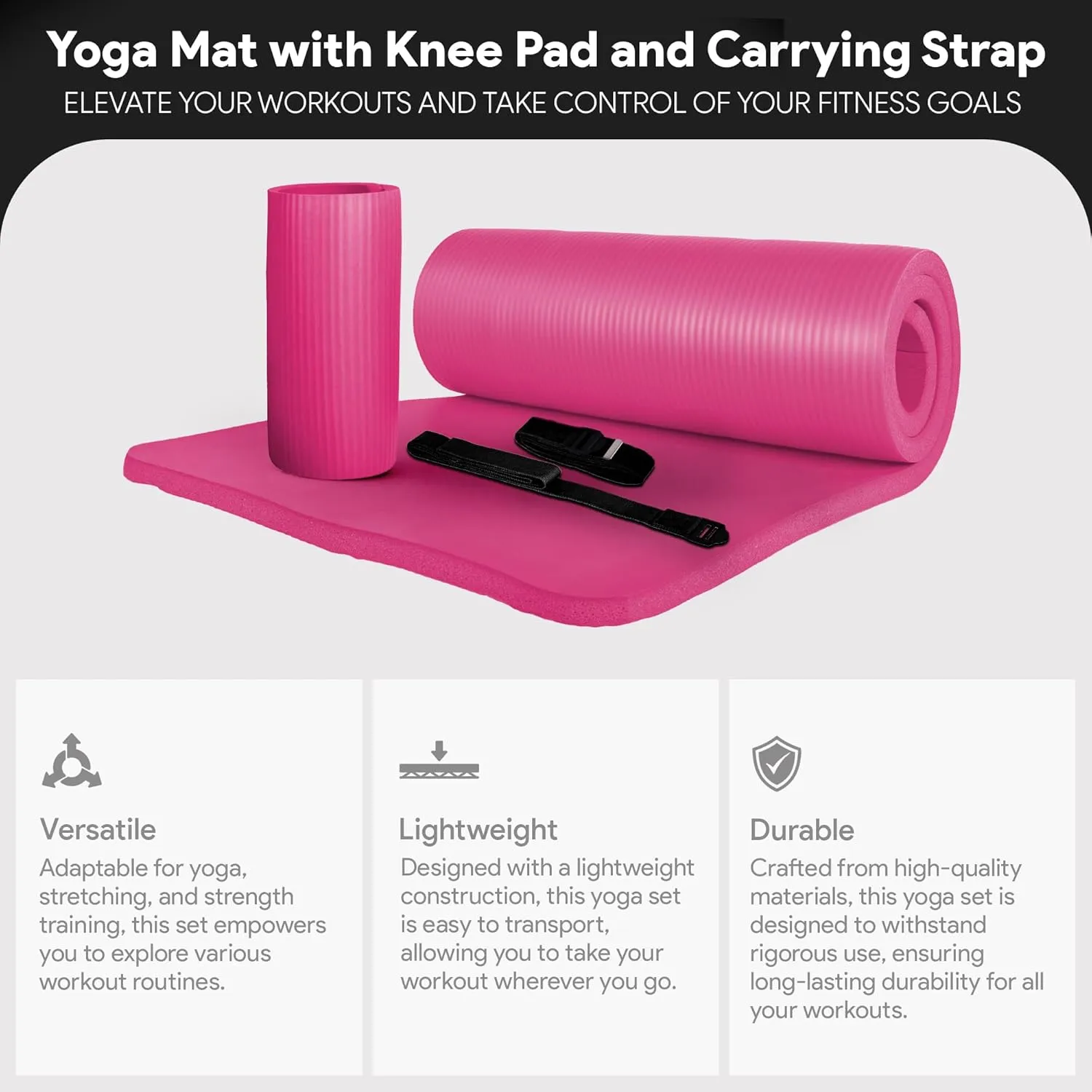 BalanceFrom Exercise Yoga Mat for Home Workout, 1” Thick, Optional Blocks & Knee Pad