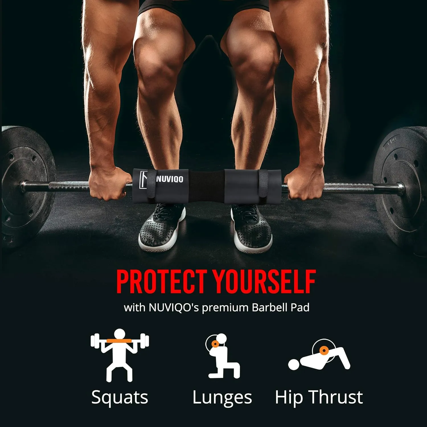 Barbell Squat Pad with Thick Foam and Nylon Padding - Neck & Shoulder Protective Pad Provides Support for Squats, Lunges & Hip Thrusts - Fits Olympic Standard Weightlifting Bar