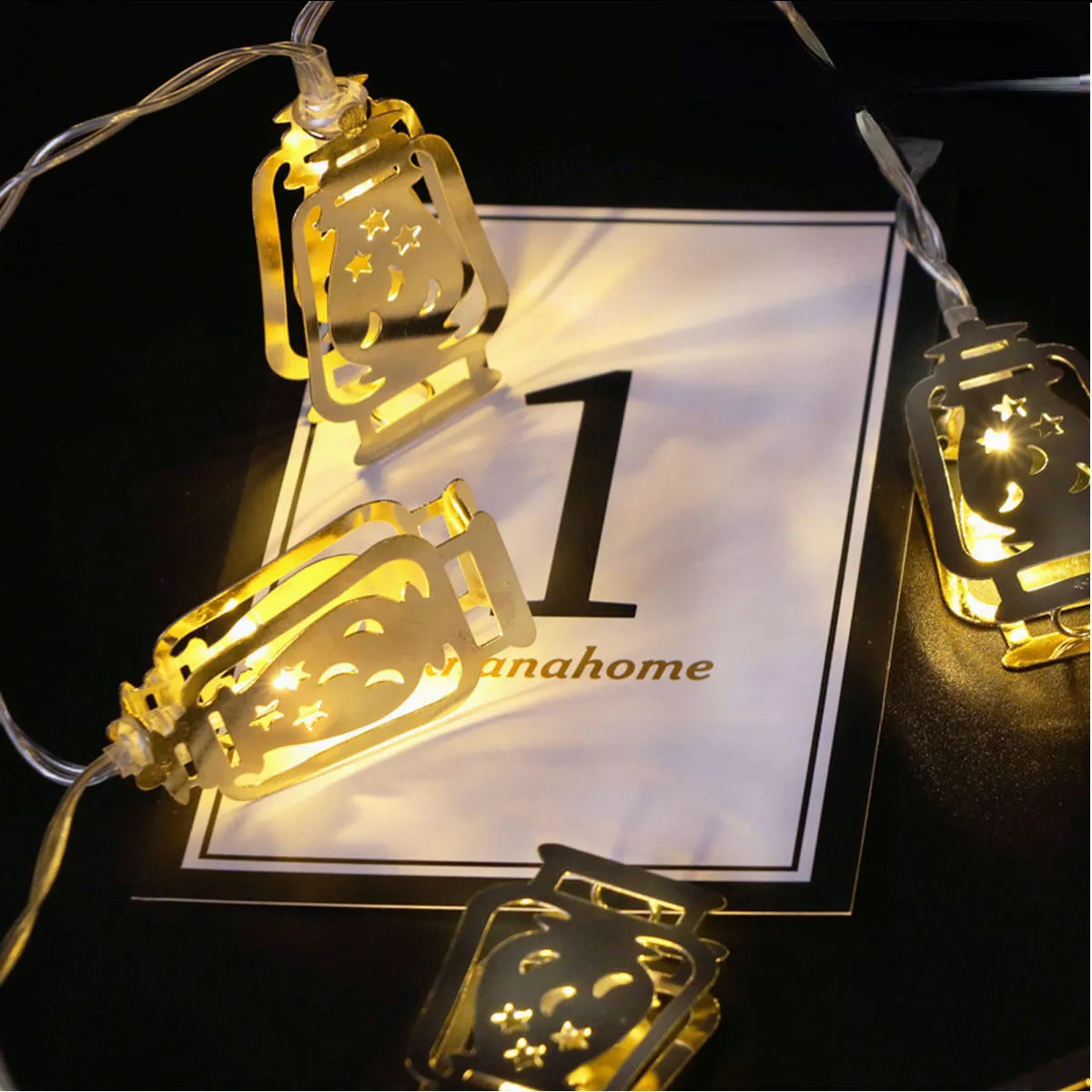 Battery Operated Golden Fanoos Lantern 10 LED String Fairy Holiday Light for Party Home Decoration