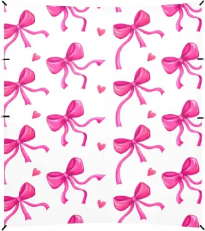Beach Canopy with Windproof Ropes & Sandbags, Easy Setup Beach Shade Canopy for Camping, Trips, Fishing, Backyard Fun or Picnics, (Pink Bows with Flowing Ribbons)