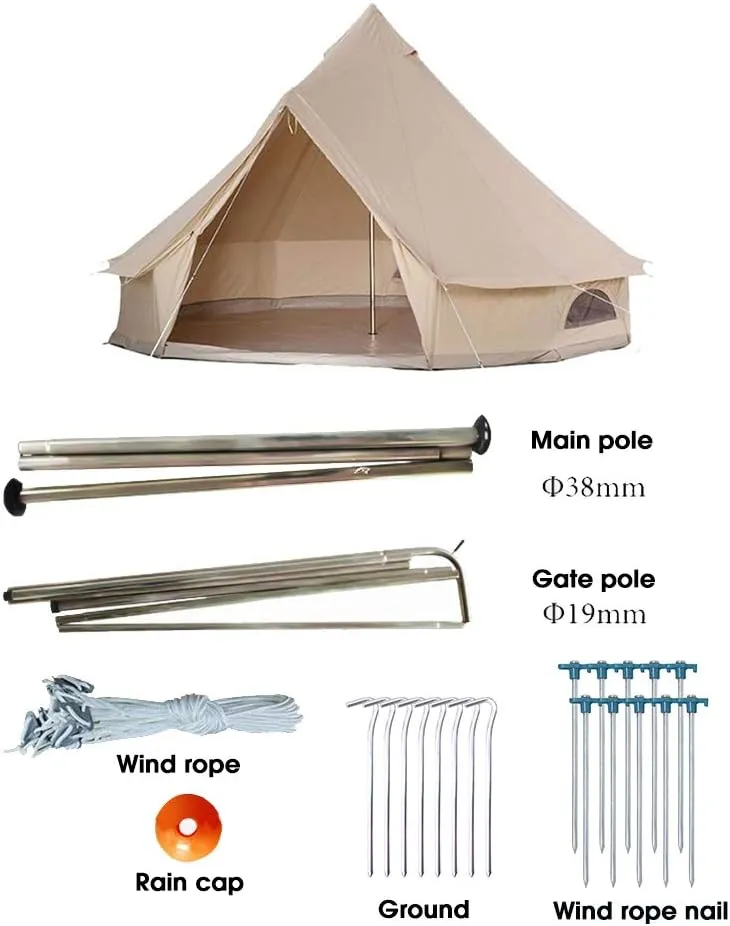 Bell Tent Indian Tent Diameter 3M/4M/5M/6M Cotton Canvas Large Family Tents 4 Season Outdoors Yurt Bell Tent Glamping for Camping (4m/13.1ft 600X600X350CM)