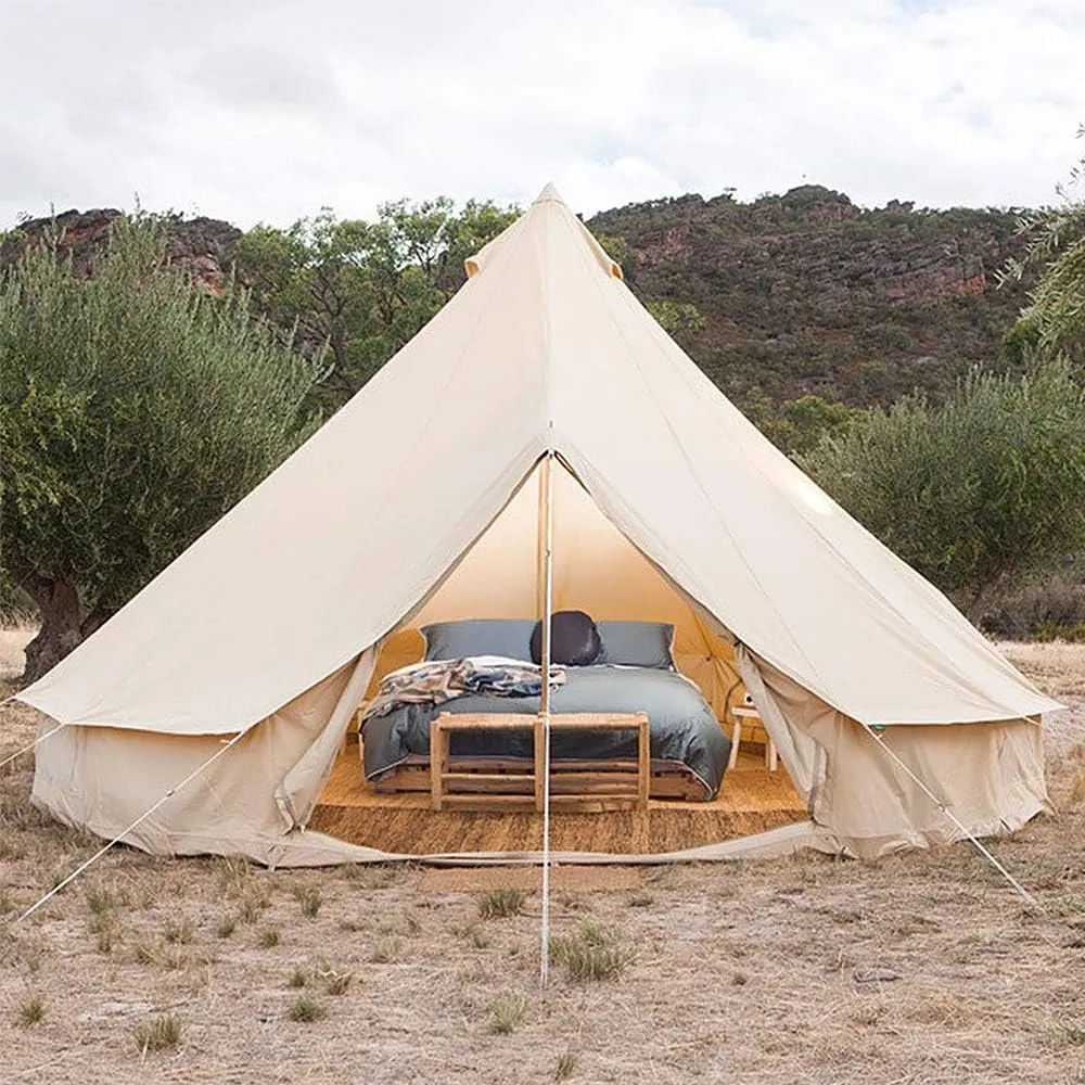 Bell Tent Indian Tent Diameter 3M/4M/5M/6M Cotton Canvas Large Family Tents 4 Season Outdoors Yurt Bell Tent Glamping for Camping (4m/13.1ft 600X600X350CM)