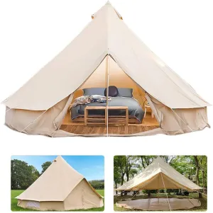 Bell Tent Indian Tent Diameter 3M/4M/5M/6M Cotton Canvas Large Family Tents 4 Season Outdoors Yurt Bell Tent Glamping for Camping (4m/13.1ft 600X600X350CM)