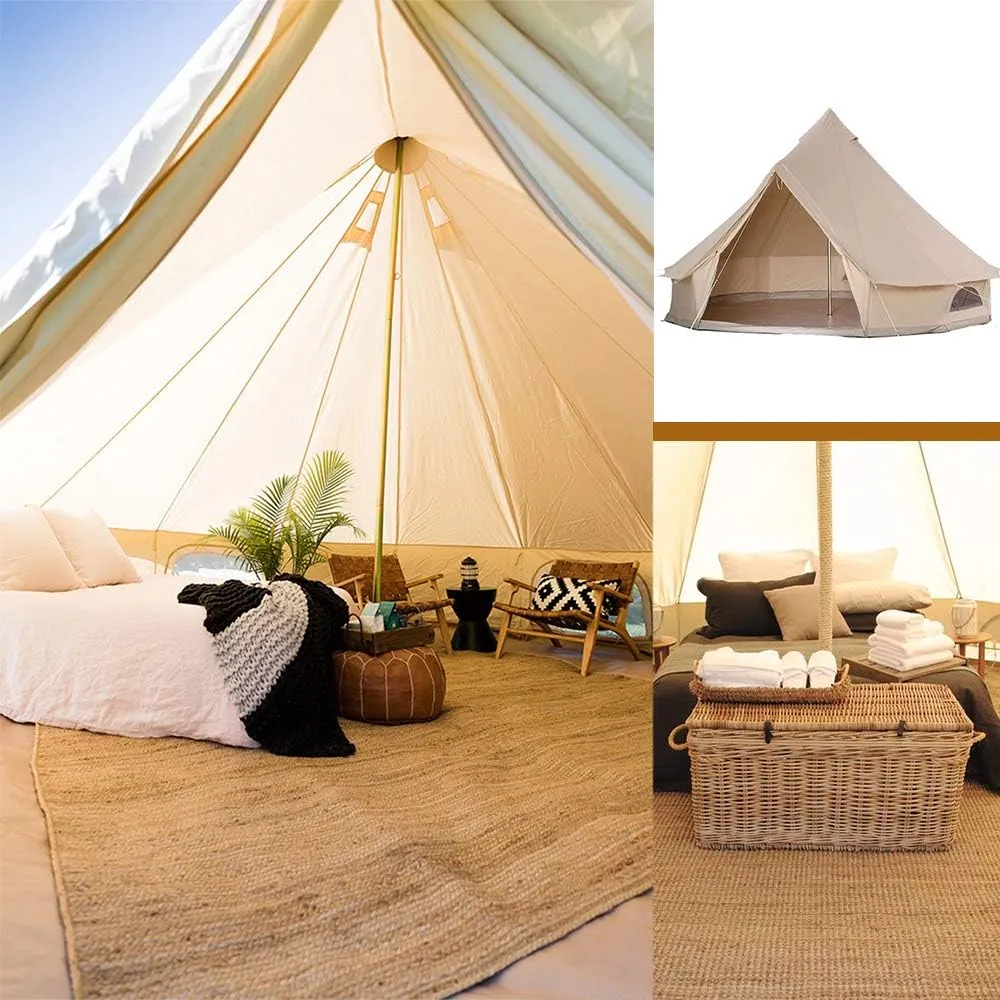 Bell Tent Indian Tent Diameter 3M/4M/5M/6M Cotton Canvas Large Family Tents 4 Season Outdoors Yurt Bell Tent Glamping for Camping (4m/13.1ft 600X600X350CM)