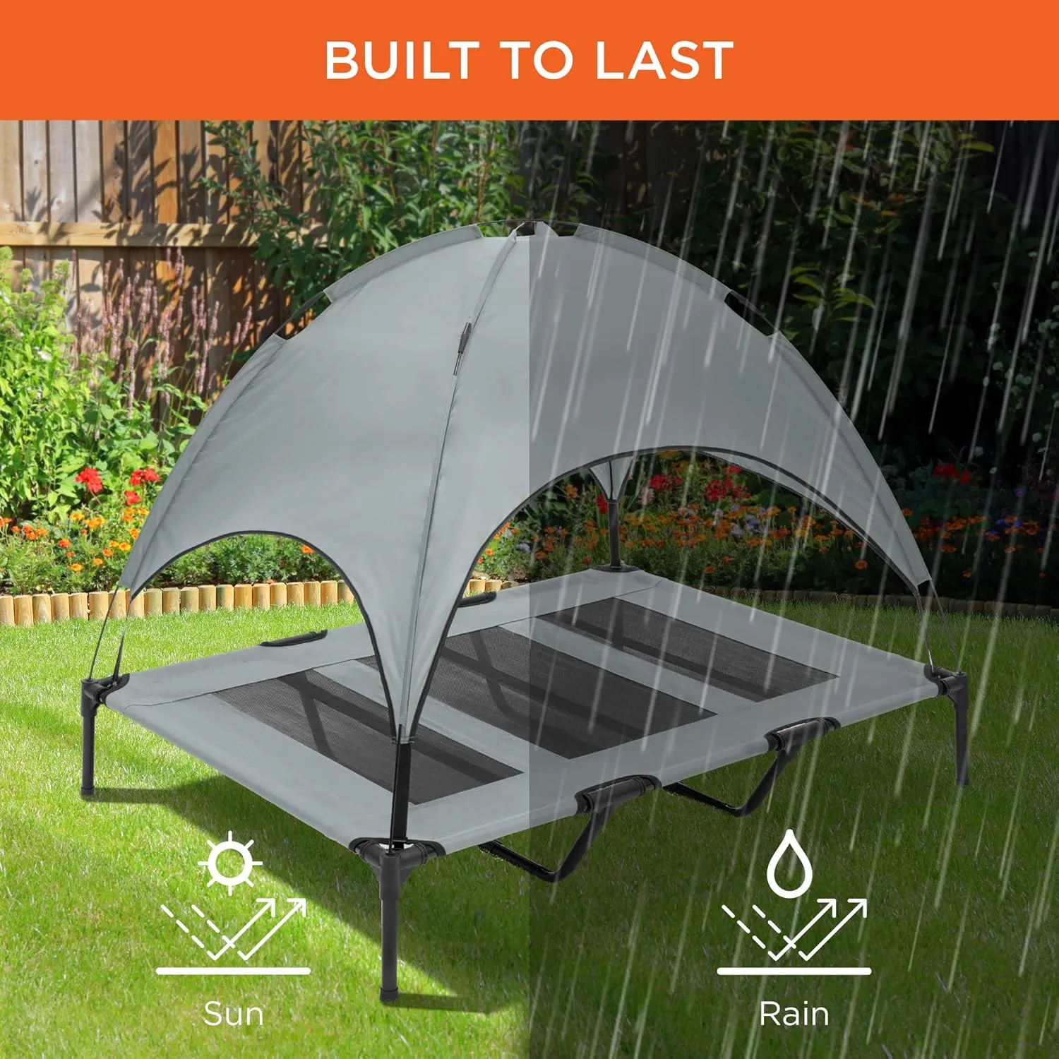Best Choice Products 48in Elevated Cooling Dog Bed, Outdoor Raised Mesh Pet Cot w/Removable Canopy Shade Tent, Carrying Bag, Breathable Fabric - Gray