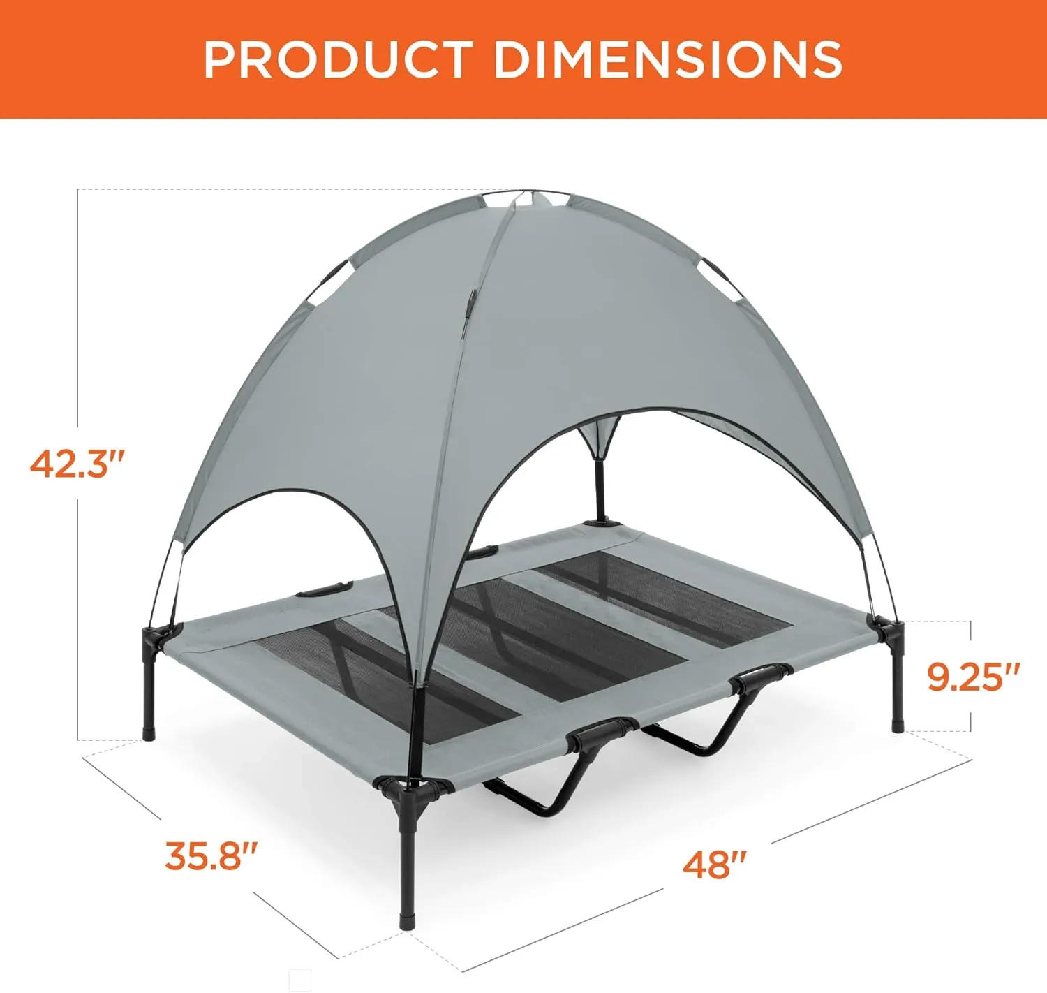 Best Choice Products 48in Elevated Cooling Dog Bed, Outdoor Raised Mesh Pet Cot w/Removable Canopy Shade Tent, Carrying Bag, Breathable Fabric - Gray