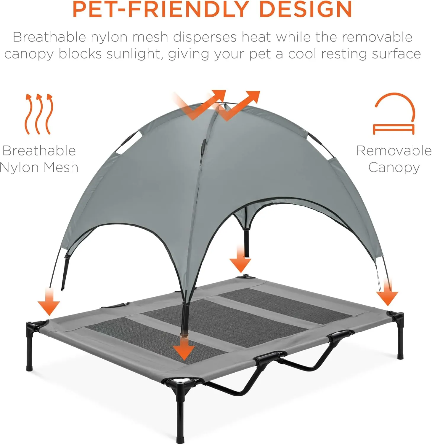 Best Choice Products 48in Elevated Cooling Dog Bed, Outdoor Raised Mesh Pet Cot w/Removable Canopy Shade Tent, Carrying Bag, Breathable Fabric - Gray