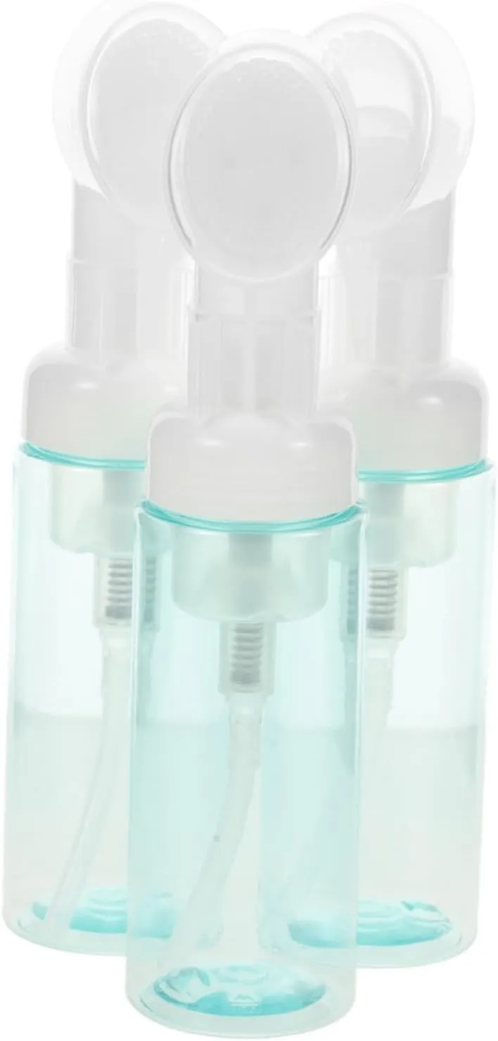 BESTYASH 3Pcs Transparent Foaming Pump Dispenser Bottle with Brush Head Portable Refillable Shampoo Containers for Travel Easy to Use and Clean for Liquids Care