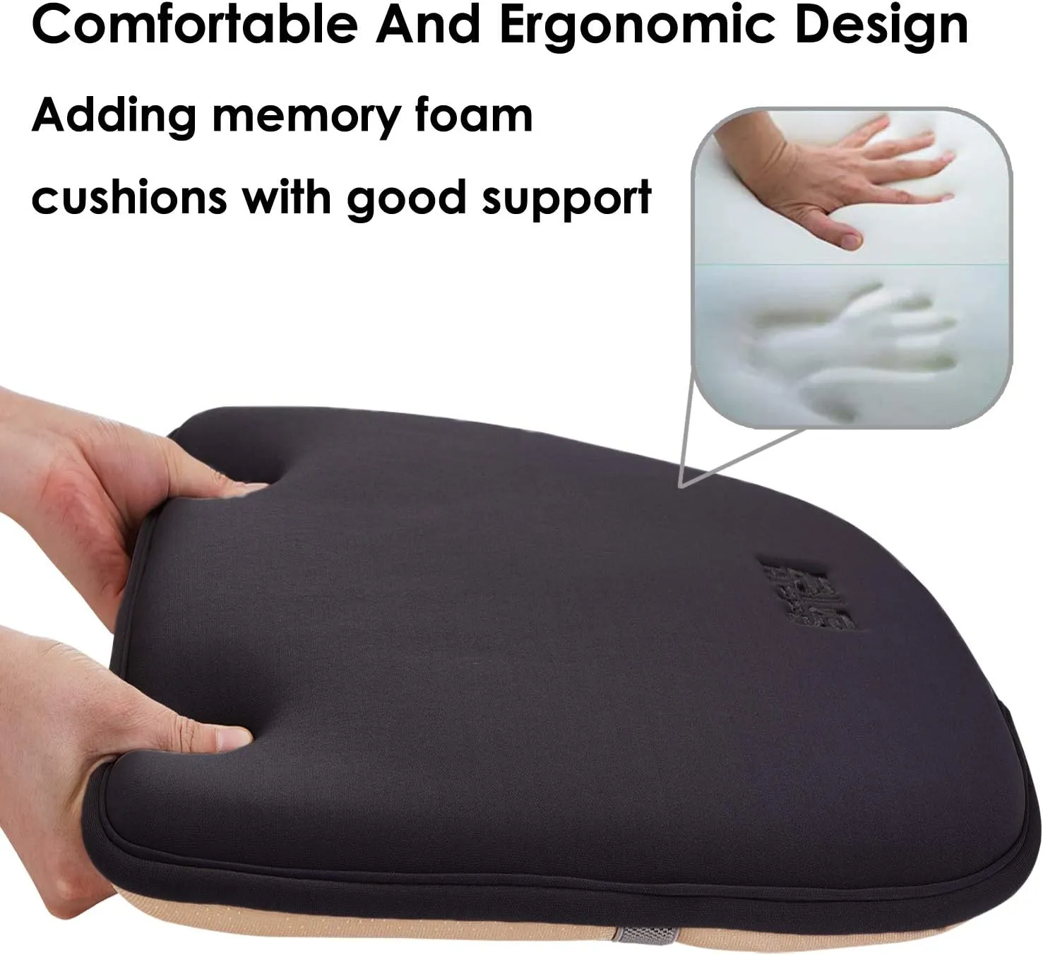 Big Hippo Chair Pads, Memory Foam Chair Seat Cushion Non Slip Rubber Back Thicken Chair Padding with Elastic Bands for Home Office Outdoor Seats (Black-1pc)