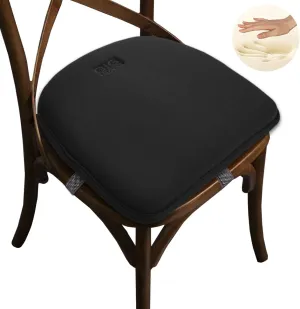 Big Hippo Chair Pads, Memory Foam Chair Seat Cushion Non Slip Rubber Back Thicken Chair Padding with Elastic Bands for Home Office Outdoor Seats (Black-1pc)