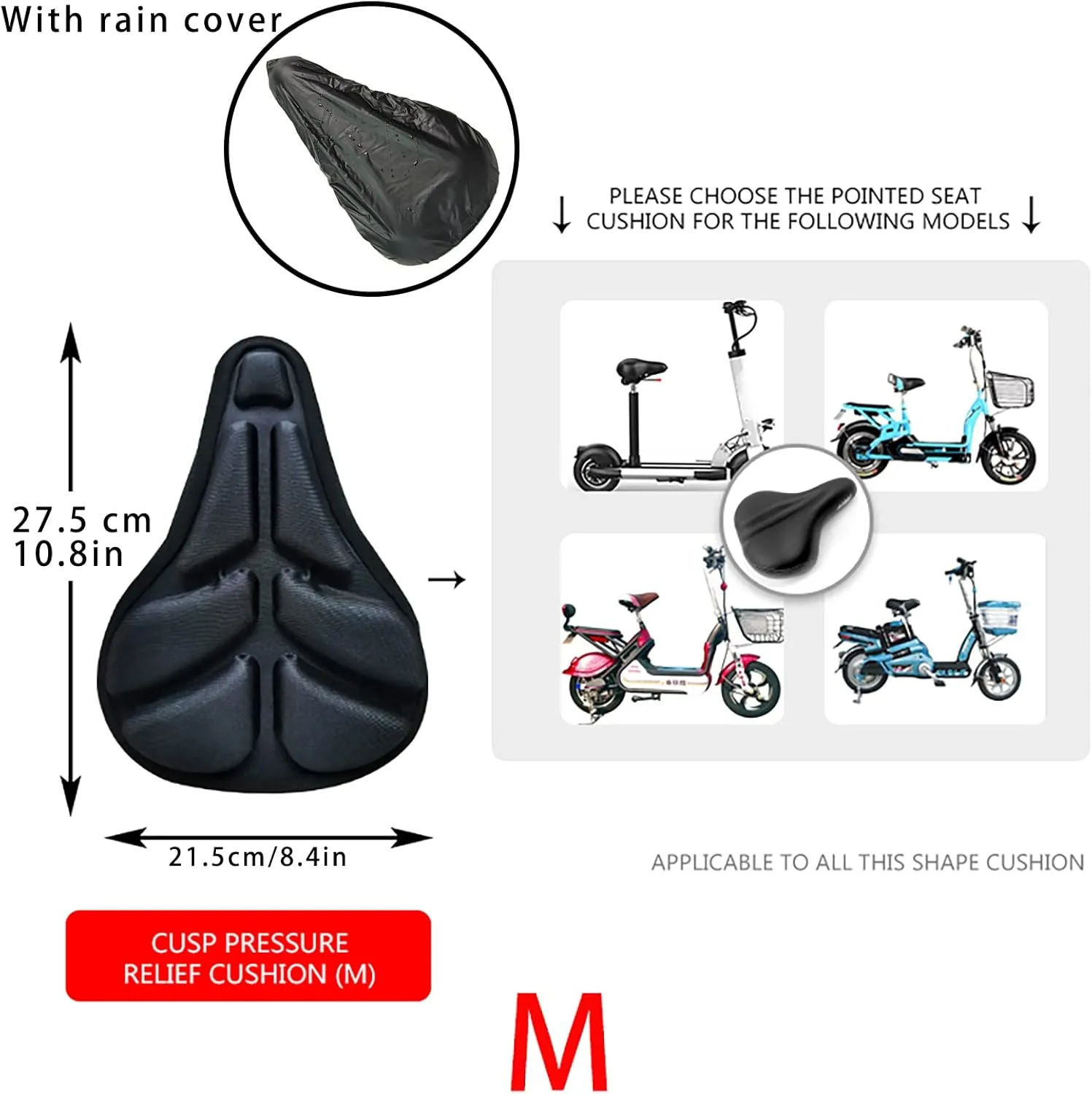 Bike Cushion Seat Cover,3D Air Shock Absorbing Bicycle Air Cushion Bike Seat Cover, Bike Seat Cushion Inflatable Comfortable Replacement Aircush Bike Seat Cover, with Rain Cover