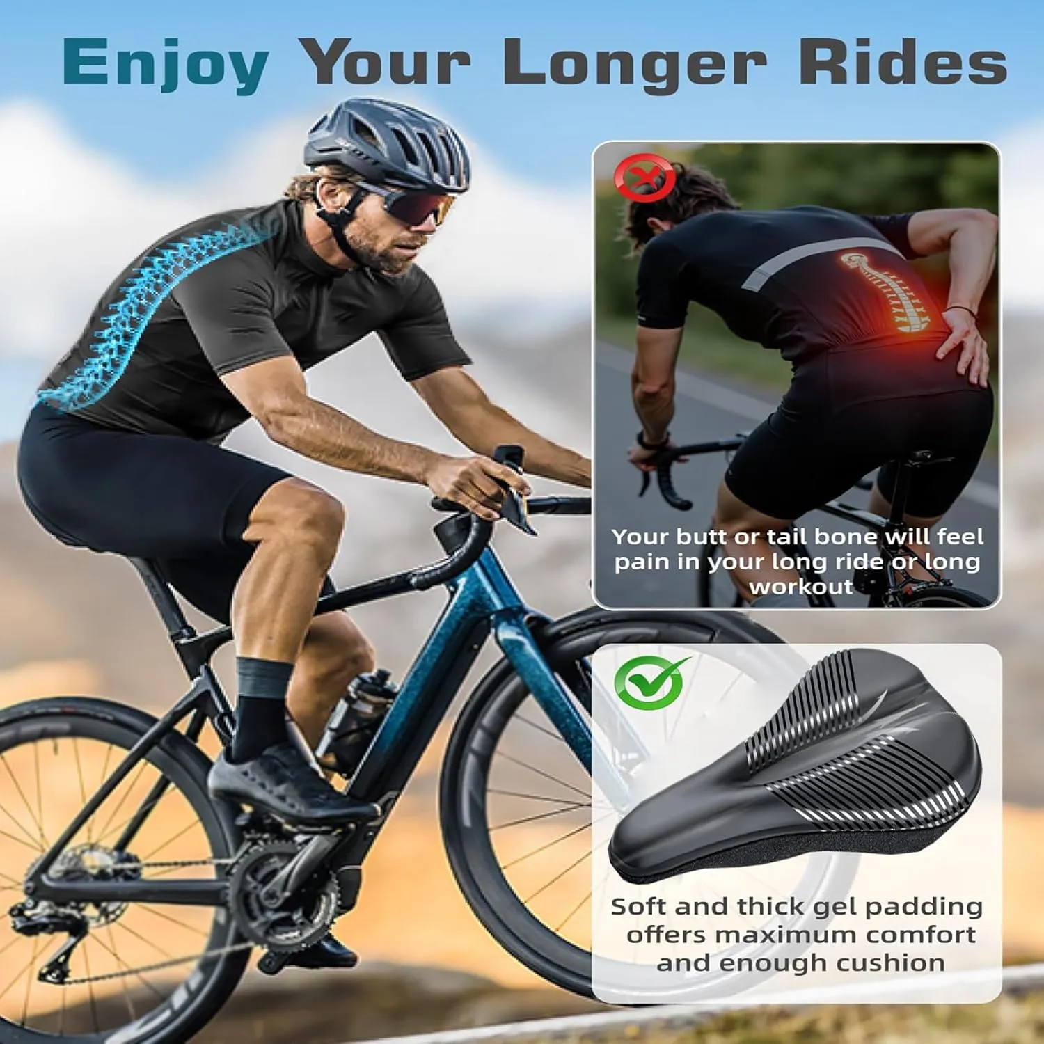 Bike Seat Cushion for Diamondback Bicycles Overdrive Pro 29 Bicycles Podium 3, Memory Foam & Gel Padded Cover Bicycle Seat for Men Women Shock-Absorbing Comfort Bike Seat Pad,A