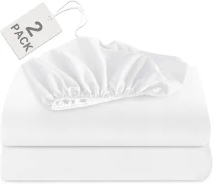 Biloban Twin Fitted Sheet 2 Pack, Twin Bedding Fitted Sheets Only with Deep Pocket up to 14", Bottom Sheet, Shrinkage & Stain Resistant Fitted Bed Sheets, Wrinkle Free & Easy Care, White