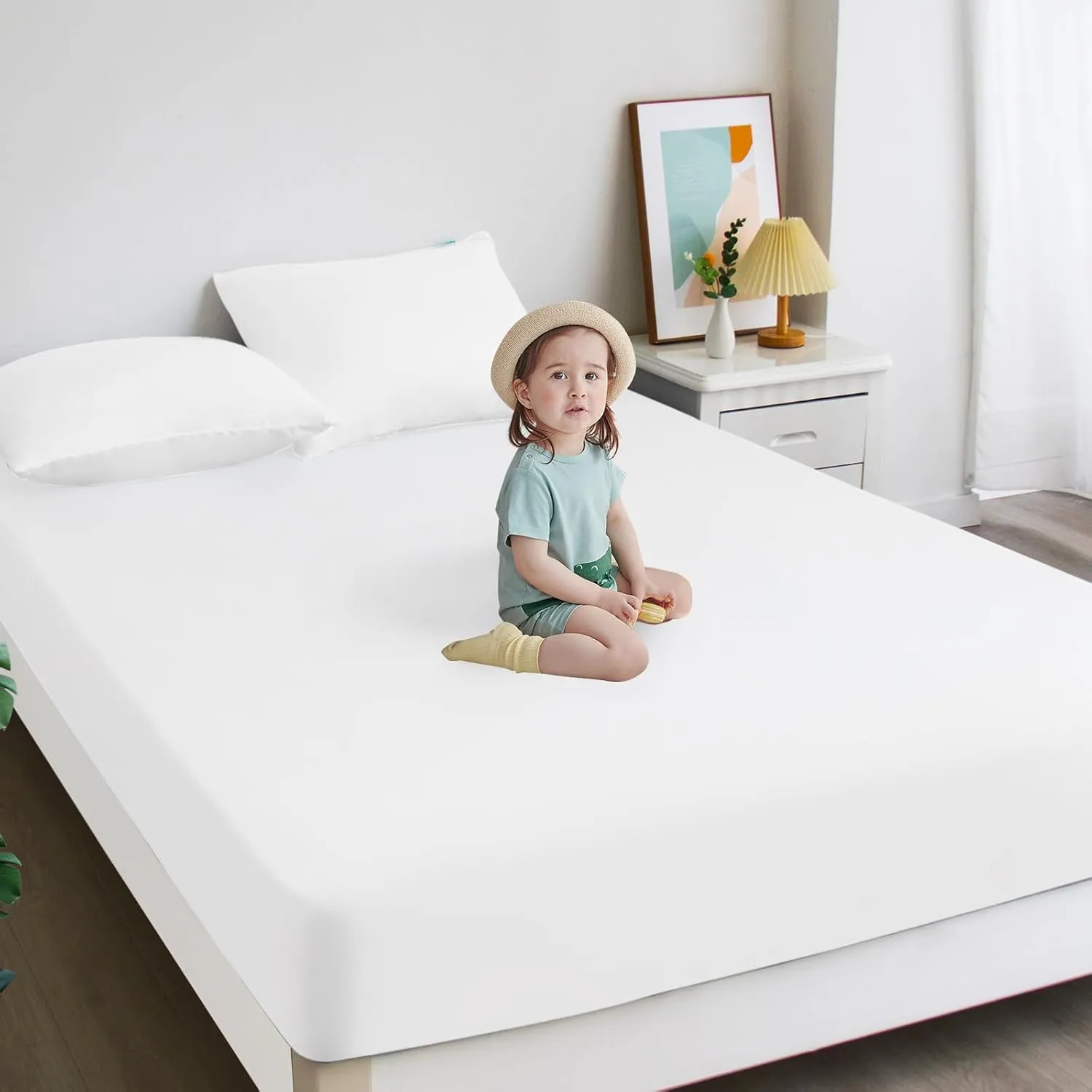 Biloban Twin Fitted Sheet 2 Pack, Twin Bedding Fitted Sheets Only with Deep Pocket up to 14", Bottom Sheet, Shrinkage & Stain Resistant Fitted Bed Sheets, Wrinkle Free & Easy Care, White
