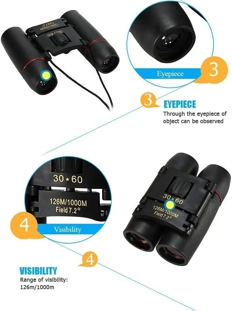 Binoculars 30x60 Day and Night Camping Travel Vision Spotting Scope 126m / 1000m Optical Folding Binoculars Telescope
