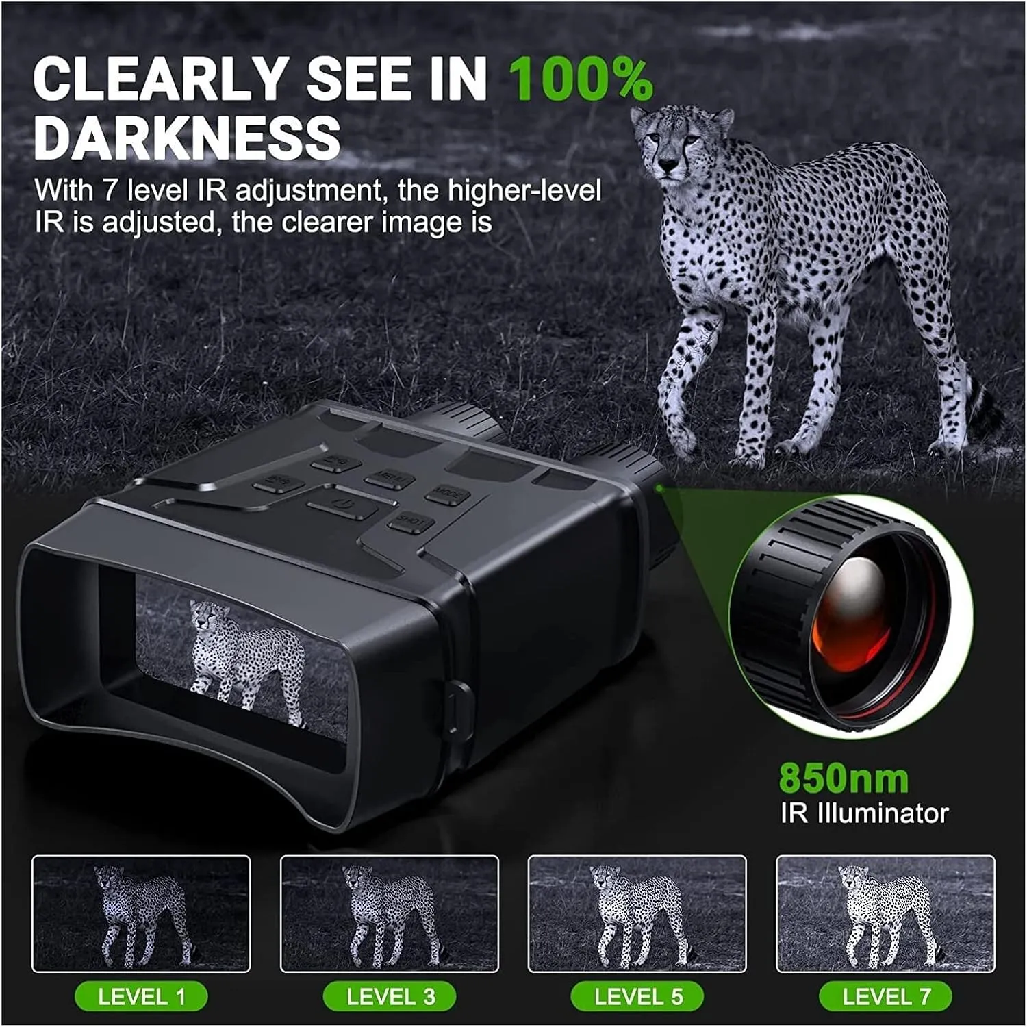 Binoculars Night Vision Device 850nm Infrared 1080P HD 5X Digital Hunting Telescope Outdoor Day Dual Use 300m