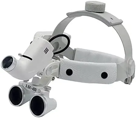BONEW Headband 3.5X-420mm Magnification Binocular Loupes with 5W Adjustable Headband Lamp Jeweler or Hobby Adjustable Pupil Distance Brightness Head Circumference (Silver)