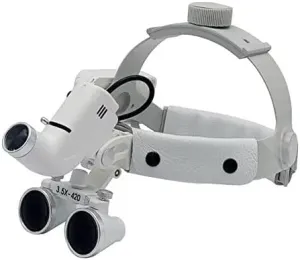 BONEW Headband 3.5X-420mm Magnification Binocular Loupes with 5W Adjustable Headband Lamp Jeweler or Hobby Adjustable Pupil Distance Brightness Head Circumference (Silver)