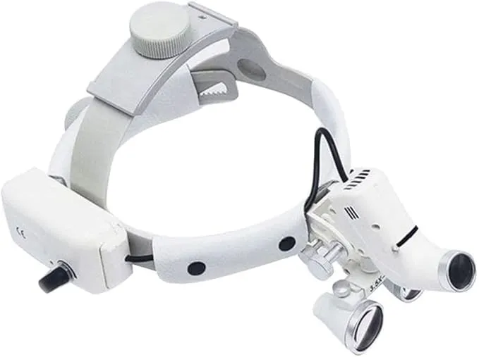 BONEW Headband 3.5X-420mm Magnification Binocular Loupes with 5W Adjustable Headband Lamp Jeweler or Hobby Adjustable Pupil Distance Brightness Head Circumference (Silver)