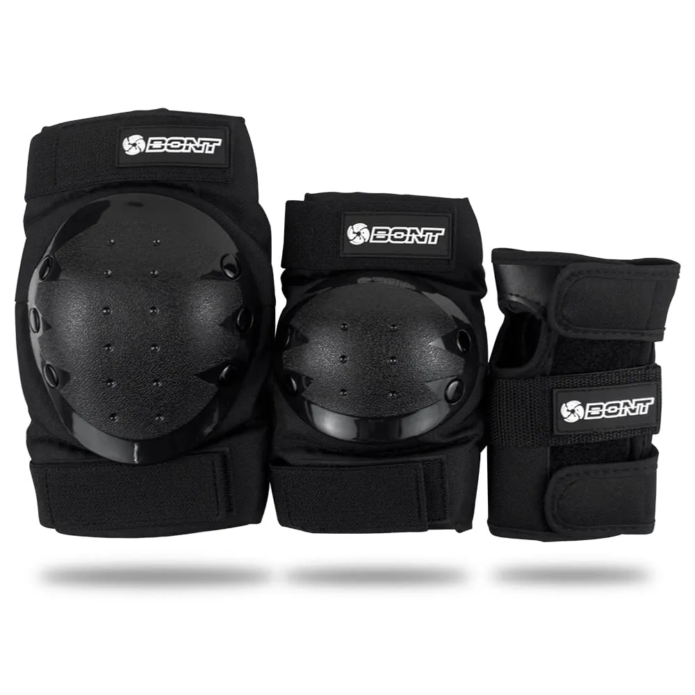Bont Skates Kids Black Protective Pads Set with Knee, Elbow and Wrist Guards for Inline, Roller Skate (Black, M)