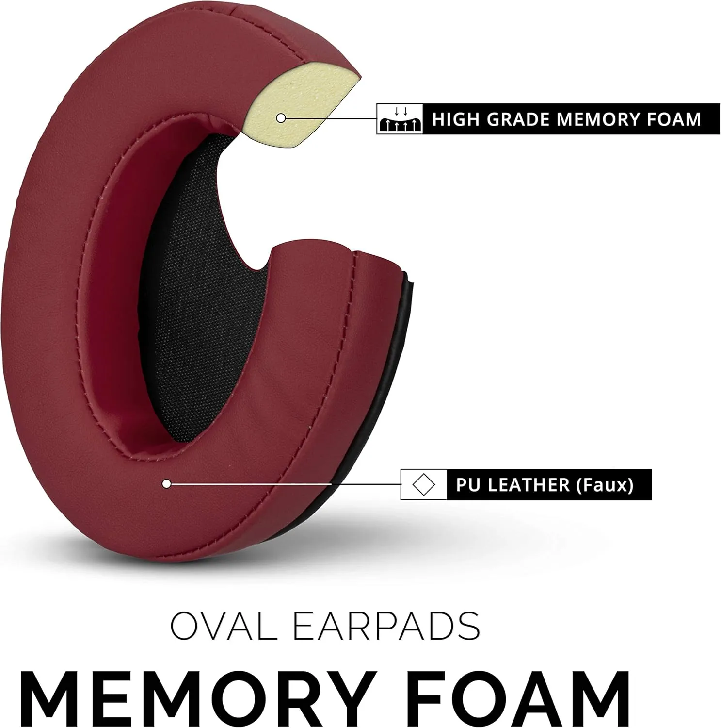 Brainwavz Ear Pads for ATH M50X, M50XBT, M40X, M30X, HyperX, SHURE, Turtle Beach, AKG, ATH, Philips, JBL, Fostex Replacement Memory Foam Earpads & Fits Many Headphones (See List), Dark Red Oval