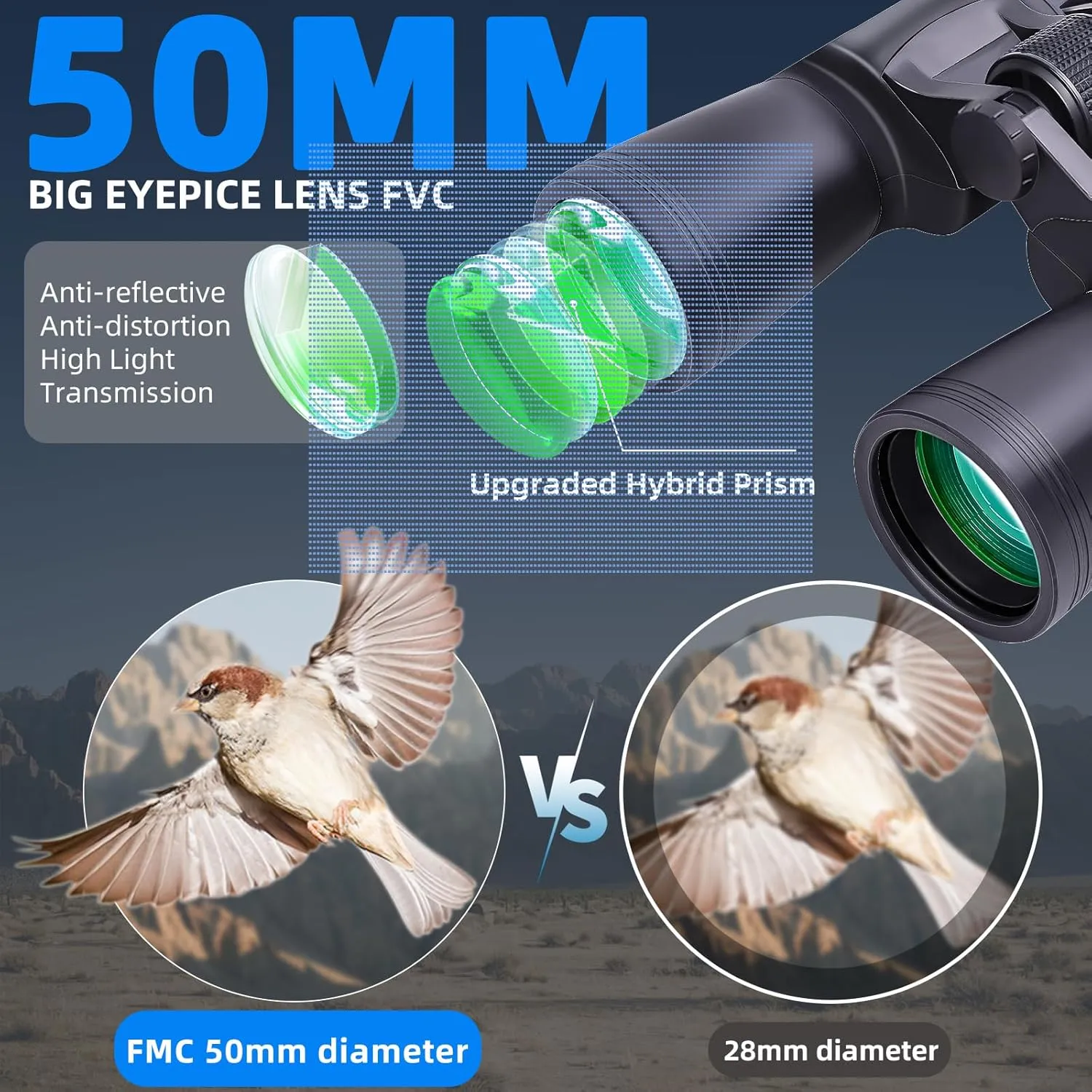 BRESSER 10x50 Binoculars for Adults High Powered with HD Optical System, Non-Slip Grip, Waterproof, Shockproof, Low Light Vision for Bird Watching Hunting Football Games Travel Stargazing Cruise